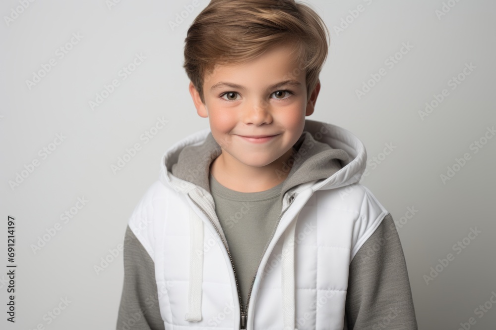 Portrait of a smiling boy in a hoodie on a gray background Portrait of a smiling boy in a hoodie on a gray background