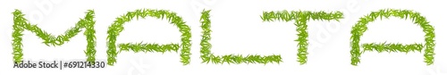 Fototapeta Naklejka Na Ścianę i Meble -  Malta word laid out from marijuana leaves. Legalize concept. Cannabis letters isolated on transparent background. Design for decoration in the style of cannabis.