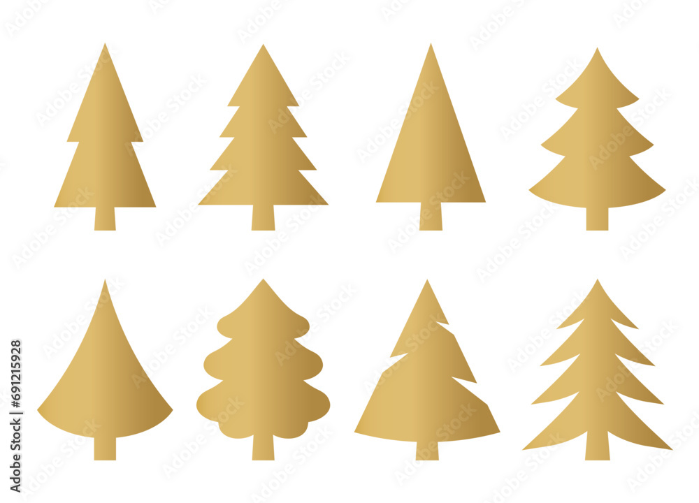 Obraz premium set of golden christmas trees- vector illustration