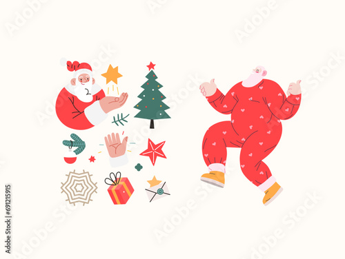Christmas illustrations of Santa Claus - modern flat vector concept illustrations of the Christmas and New Year symbols