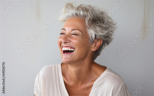 portrait of a mature woman Smiling with gray hair 
