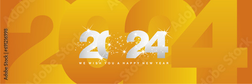 We wish you a Happy New Year 2024 shining sparkler firework silver white orange yellow greeting card