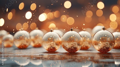 Golden Christmas balls on b...