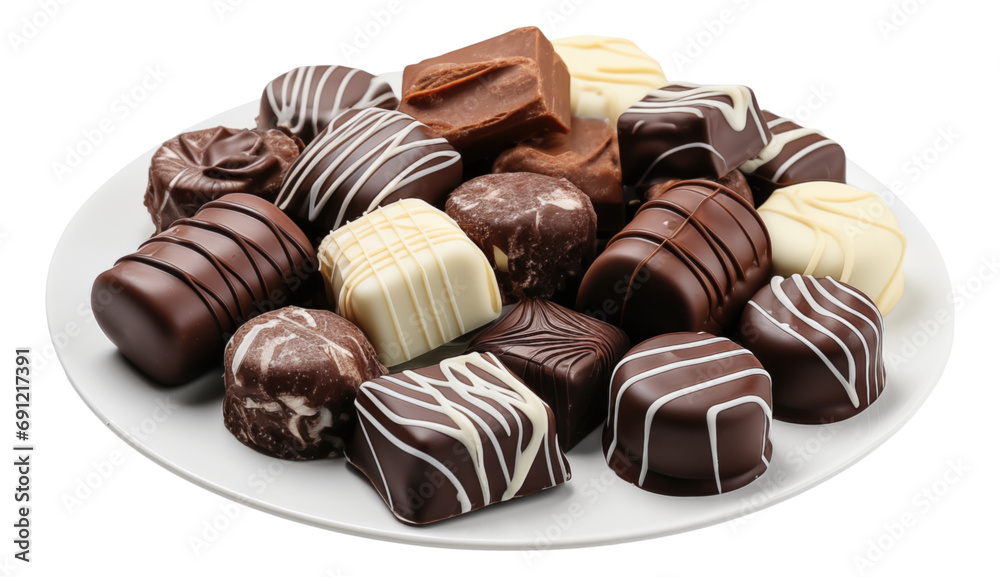 Various chocolate on white plate isolated. Various chocolate on white plate isolated.