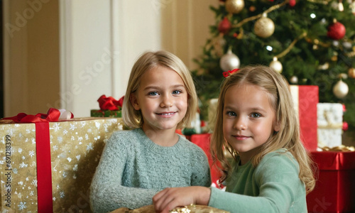 two young girls joyfully po...