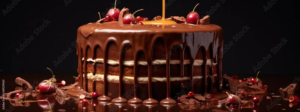 chocolate cake  with  dripping chocolate 