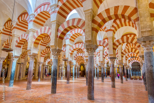 Interior vaulted ceiling of the Mezquita Cathedral, originally part of the Great Mosque of Cordoba photo