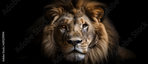 portrait of a lion's head that looks scary