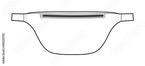 Belt Bag silhouette. Fashion accessory technical illustration. Vector satchel front 3-4 view for Men, women, unisex style, flat handbag CAD mockup sketch outline isolated