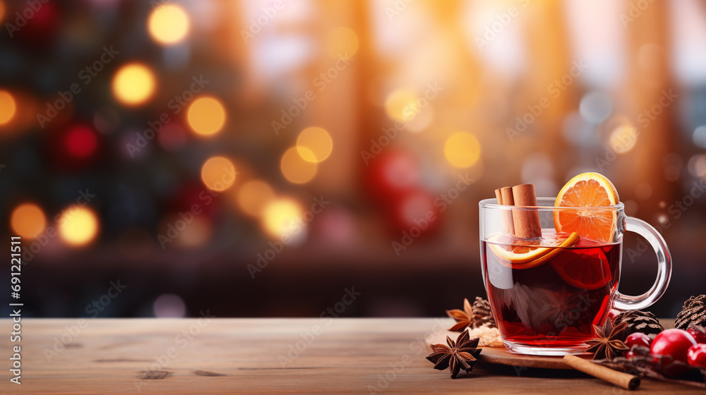 Christmas mulled wine on the table. Winter, Christmas holidays concept