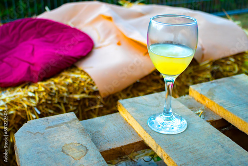 glass of chilled white wine on the table