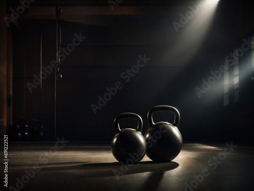 A kettlebell for fitness in a gym. photo