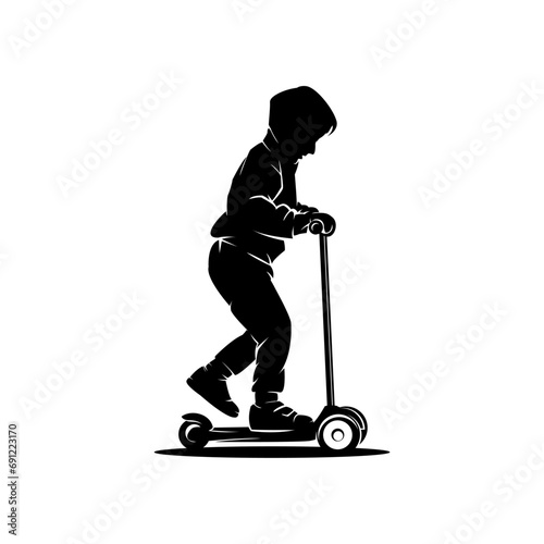 silhouette kid riding scooter vector