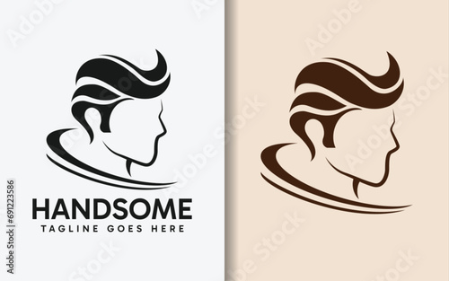 Handsome Logo Design. Abstract Man Silhouette with Stylish Hair Design Concept. Minimalist Vector Illustration.