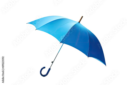 a Blue umbrella in a side view, in a PNG, Protective covering-themed, isolated, and transparent photorealistic illustration. Generative ai