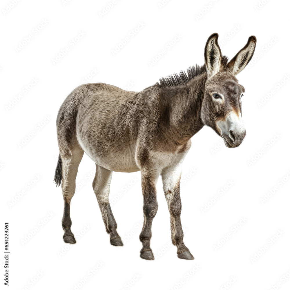 a Donkey/Burro in-motion, full body in a side view in a PNG, isolated and transparent, farm animal-themed, photorealistic illustration. Generative ai a Donkey/Burro in-motion, full body in a side view in a PNG, isolated and transparent, farm animal-themed, photorealistic illustration. Generative ai