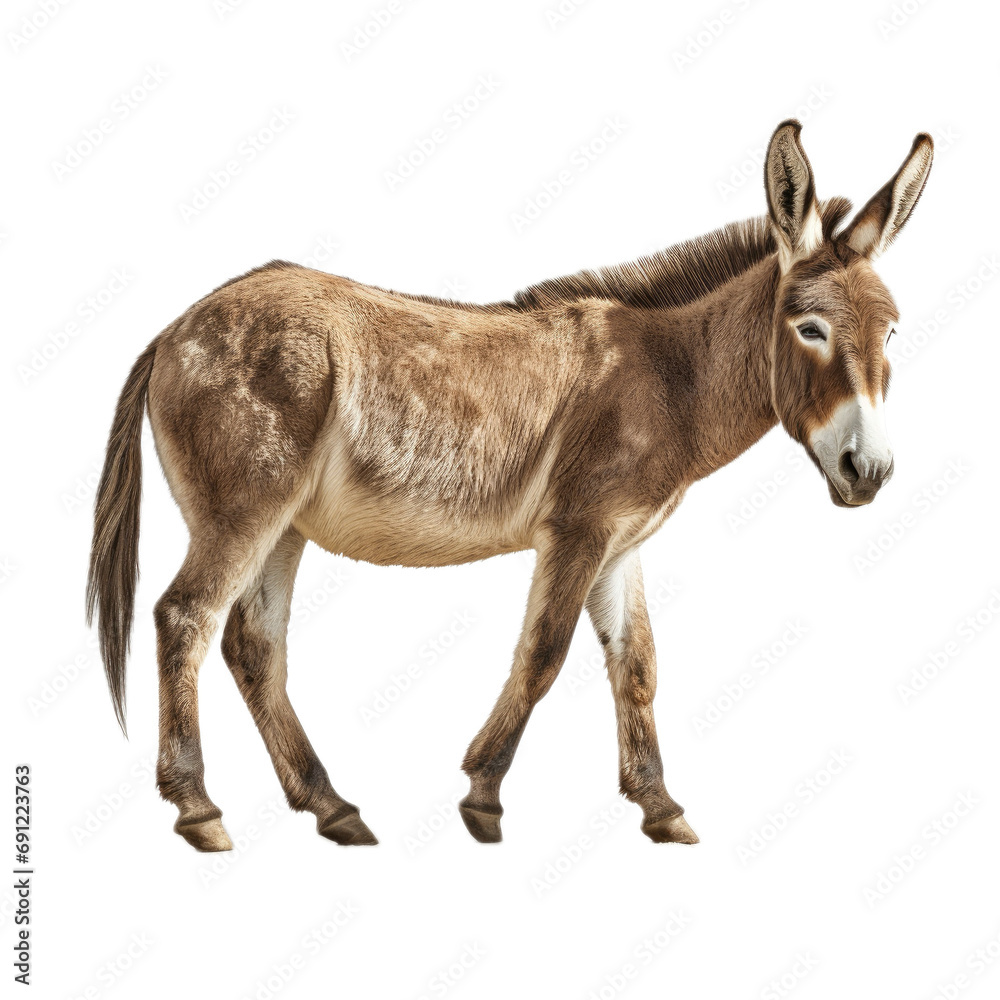 a Donkey/Burro in-motion, full body in a side view in a PNG, isolated and transparent, farm animal-themed, photorealistic illustration. Generative ai a Donkey/Burro in-motion, full body in a side view in a PNG, isolated and transparent, farm animal-themed, photorealistic illustration. Generative ai