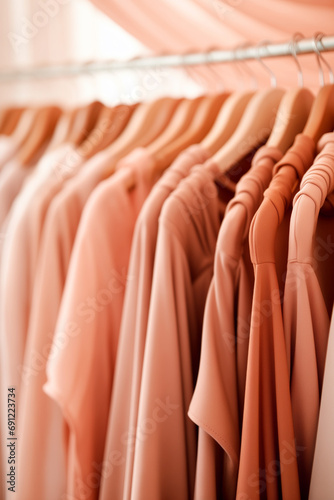 clothes hanging on a hanger in peach color, ai 