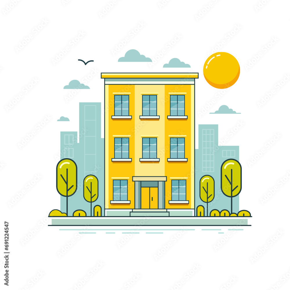 Naklejka premium Apartment building yellow color. Symbol, logo illustration