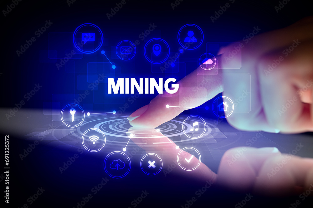 Finger touching tablet with web technology icons concept Finger touching tablet with web technology icons concept