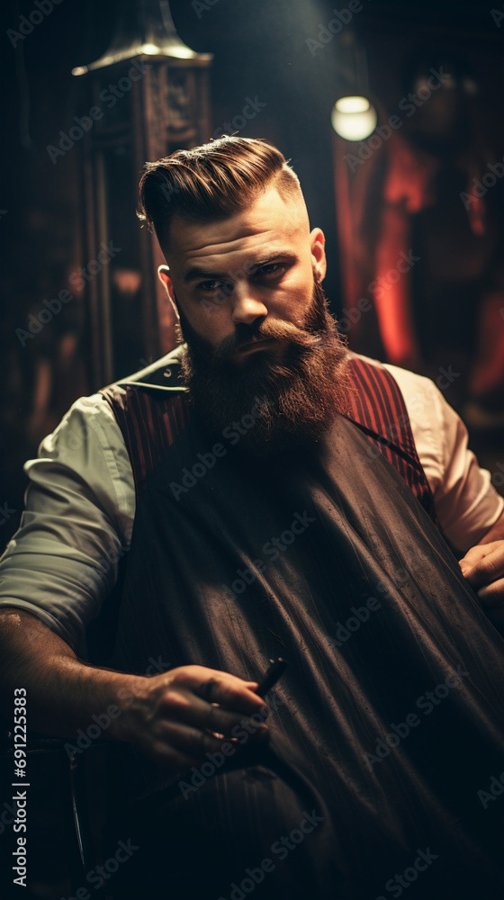 portrait of a barber man, serious, stylish man portrait of a barber man, serious, stylish man