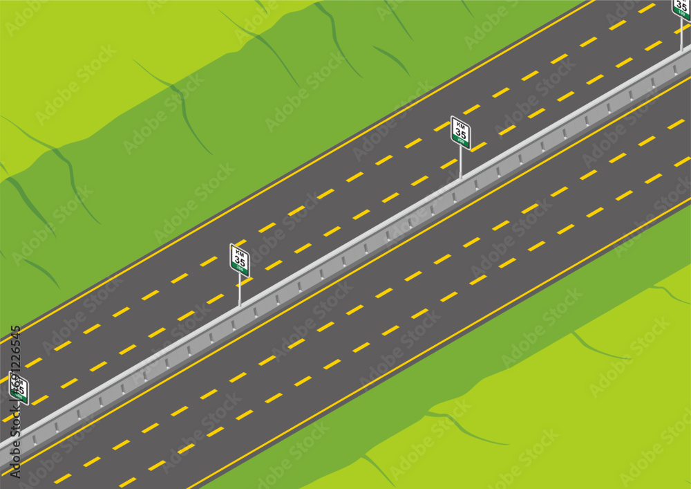 Vetor de Isometric two way asphalt road vector illustration with ...