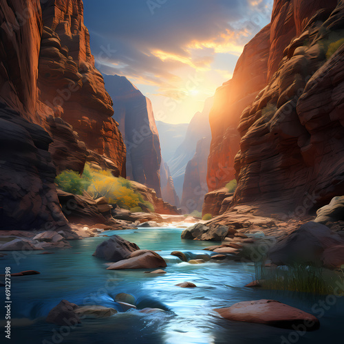 A serene river flowing through a canyon © Cao