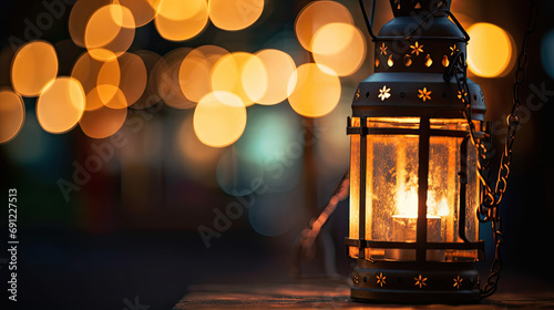 Lantern Candle banner with rich bokeh background generative AI