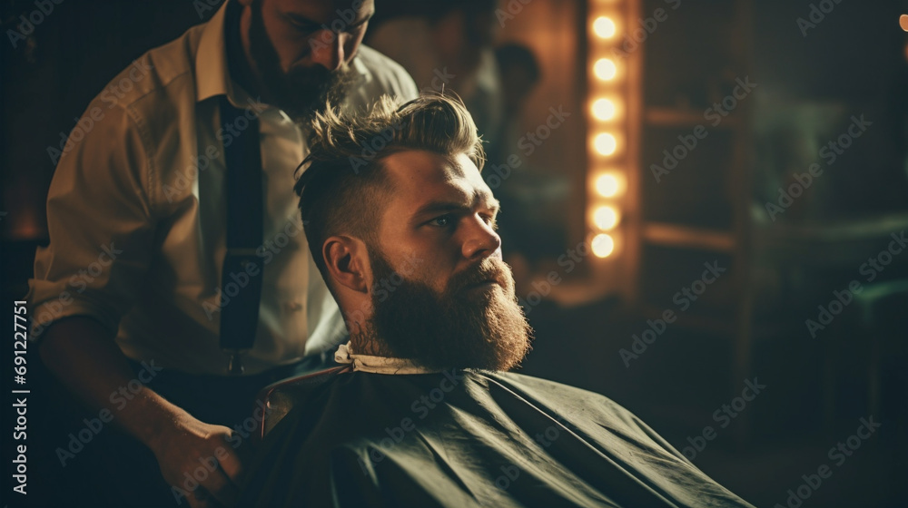 portrait of a barber man, serious, stylish man portrait of a barber man, serious, stylish man
