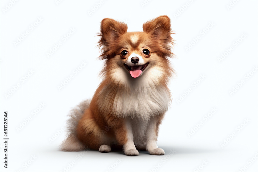 Obraz premium happy cute dog with his mouth wide open, Spitz dog portrait. Studio photo. Day light. Concept of care, education, obedience training and raising pets