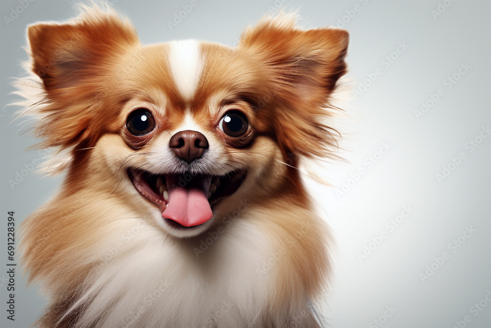 pomeranian dog portrait. Studio photo. Day light. Concept of care, education, obedience training and raising pets