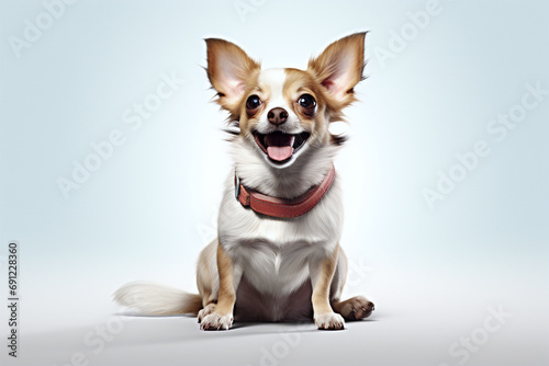 chihuahua puppy on a white background. Studio photo. Day light. Concept of care, education, obedience training and raising pets