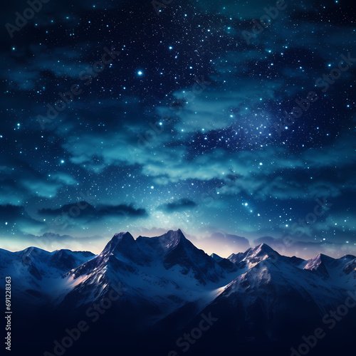 A starry night sky over a silhouetted mountain range