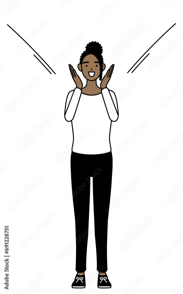 口に手を当てて呼び込みをするアフリカ系女性