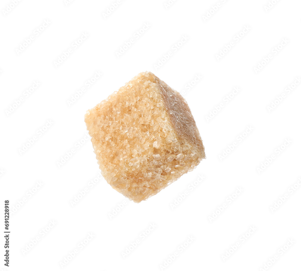 One brown sugar cube isolated on white One brown sugar cube isolated on white