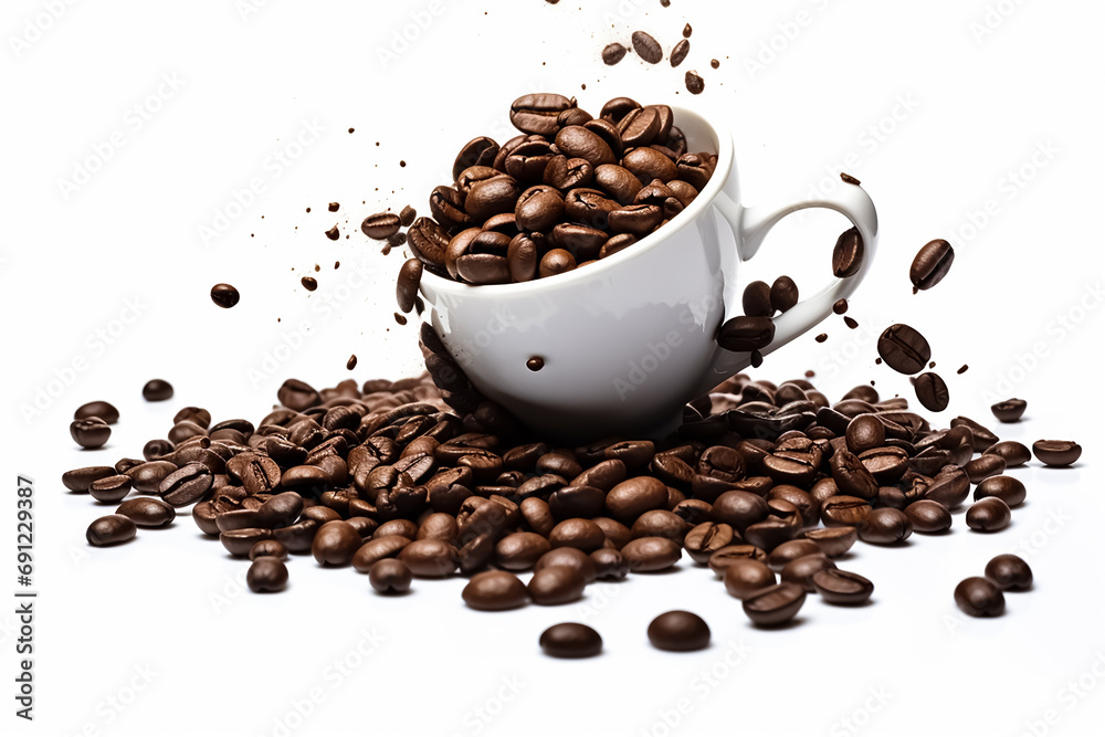 Cup of coffee with coffee beans, fresh and delicious, Cup of coffee with coffee beans, fresh and delicious,