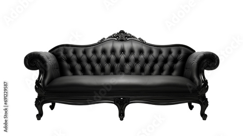  black leather couch with intricate designs, adding elegance to any space, isolated in the image © abdou