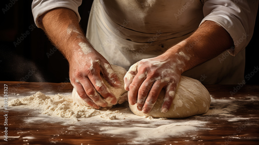 The Skilled Baker's Hands, Crafting Perfectly Soft Dough with Expertise and Culinary Mastery, Revealing the Harmony of Precision in the Timeless Art of Baking and Cooking