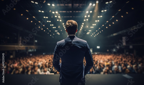 motivational speaker standing on stage 