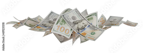 Slika na platnu Collection of Falling One Hundred Dollar Bills Isolated