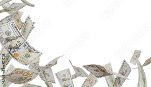 Obraz na plátne Corner Border of Falling One Hundred Dollar Bills Isolated