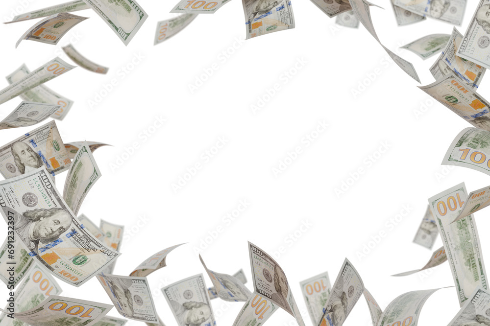 Border of Falling One Hundred Dollar Bills Isolated. Transparent PNG. Border of Falling One Hundred Dollar Bills Isolated. Transparent PNG.