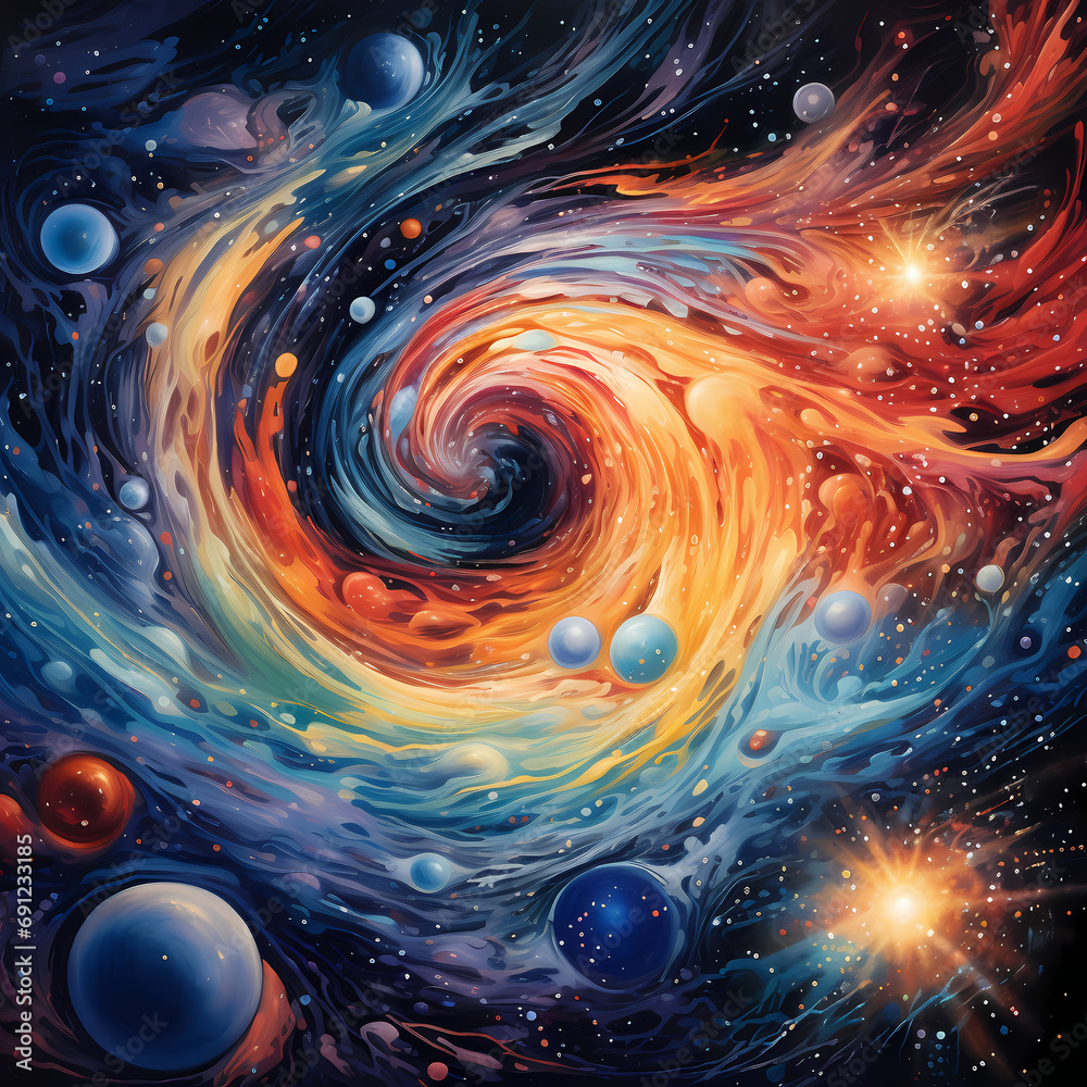Abstract swirls of color in a cosmic setting