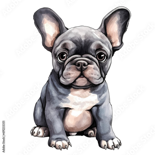 Cute French Bulldog Puppy Watercolor Clipart Illustration © pisan
