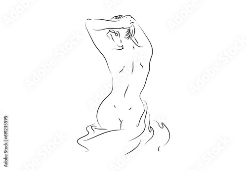 Woman body line art drawing. Woman back body minimalist line art drawing style. Isolated on white background vector illustration. Pro vector. 