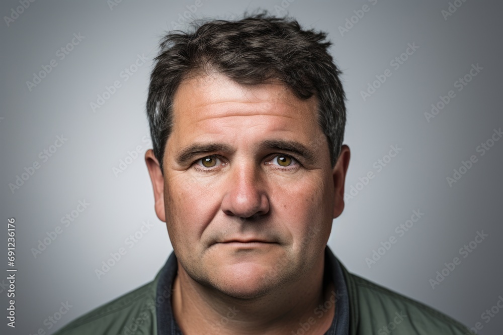 Portrait of middle aged man looking at camera over grey background. Portrait of middle aged man looking at camera over grey background.