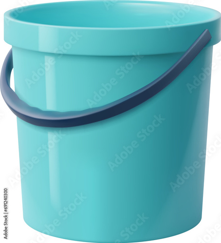 Realistic bucket, plastic container or bin. Isolated 3d vector pail, versatile, sturdy can with handle, used for carrying, storing, and organizing items, ideal for various household and outdoor tasks