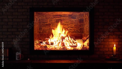 Fire burning in fireplace house
 photo