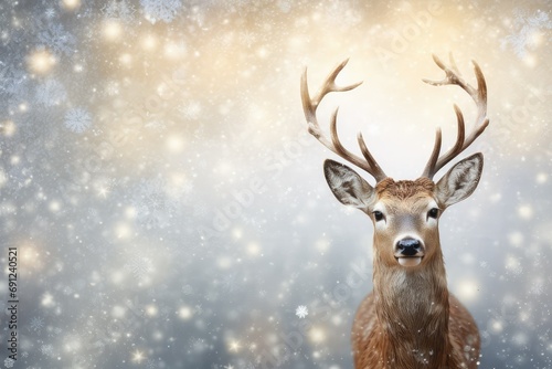Festive Reindeer Christmas Card  Blurry Glitter Background