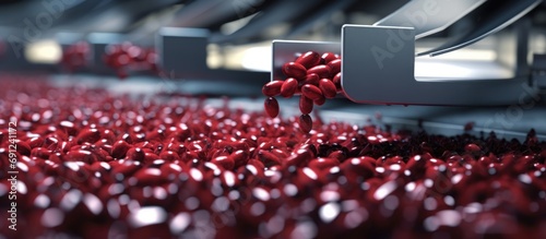 Cherry seeds are sorted automatically by modern equipment in the factory photo